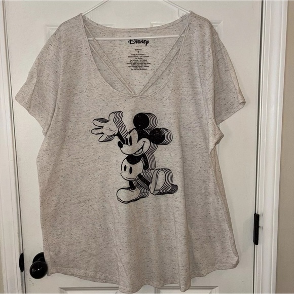 Disney Tops - Disney Mickey Mouse Graphic V-Neck T-Shirt – Soft Beige Short Sleeve Casual Tee